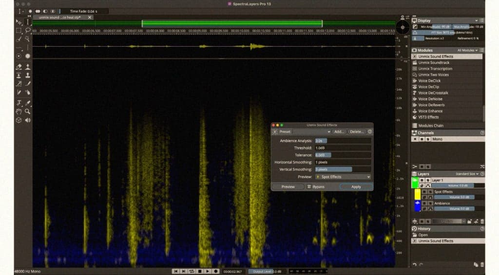 Jede Spur, die du herausziehst, hinterlässt ein Loch im Track. SpectraLayers 13 füllt es wieder auf.